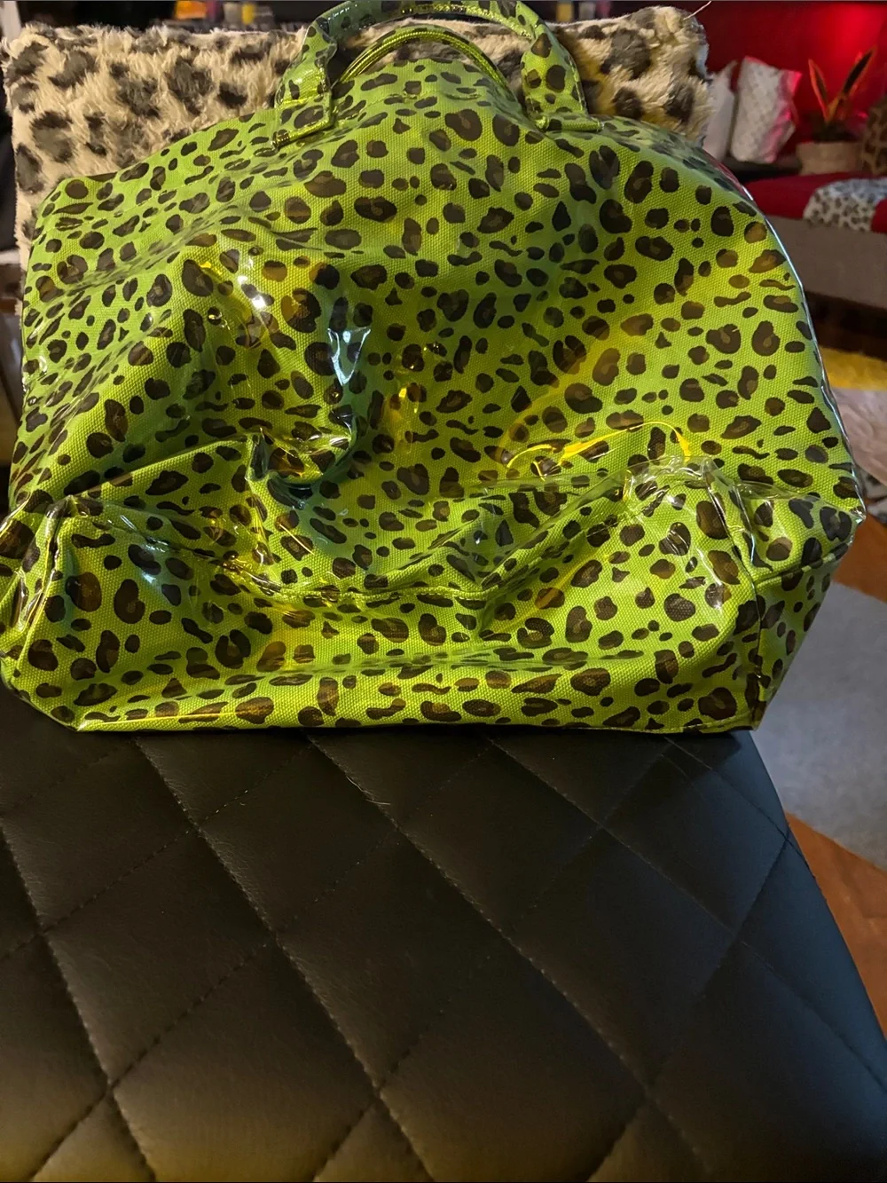 Green Leopard Print Tote Bag -